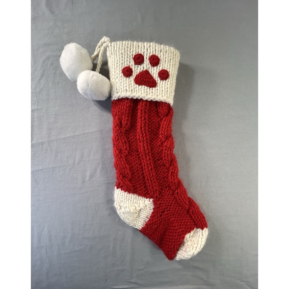Christmas stocking with a paw print design Chunky Knit  21 3/4" Dogs
